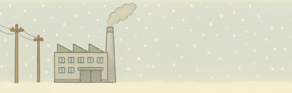 工場の外に降る雪のイメージイラスト