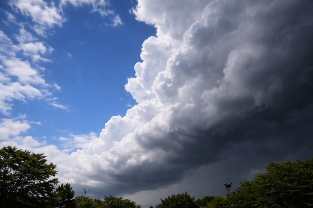 急速に積乱雲が広がっている様子