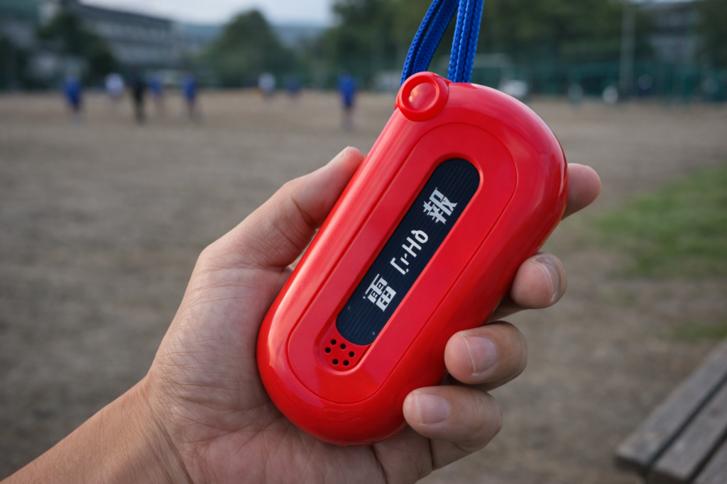 屋外で雷報を実際に確認している様子